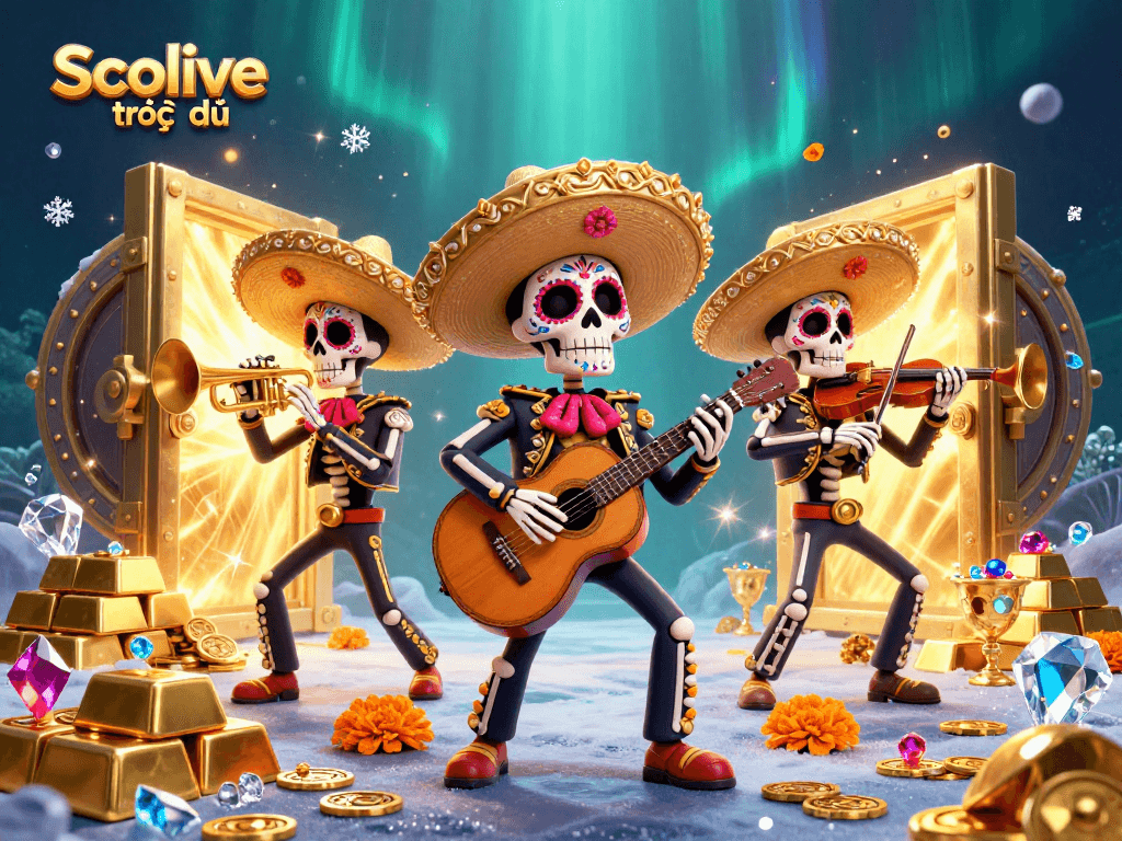 Experience vibrant action with Socolive trực tiếp as a mariachi band brings casino treasures to life.