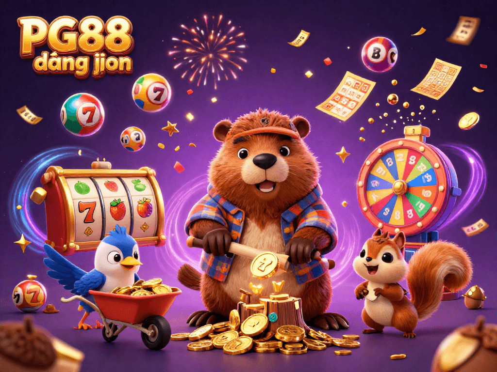 Experience the excitement of PG88 đăng nhập as lucky characters uncover treasures in a vibrant casino scene.