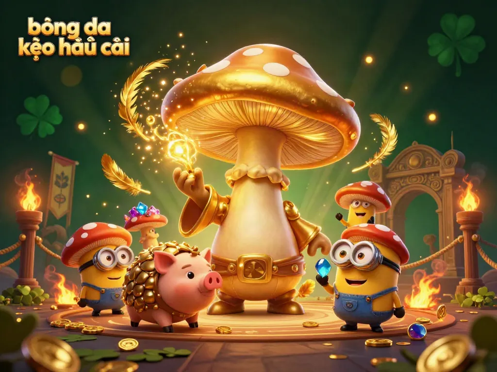 Experience the magic of bóng đá kèo nhà cái with enchanting illustrations of a golden wizard and treasures.