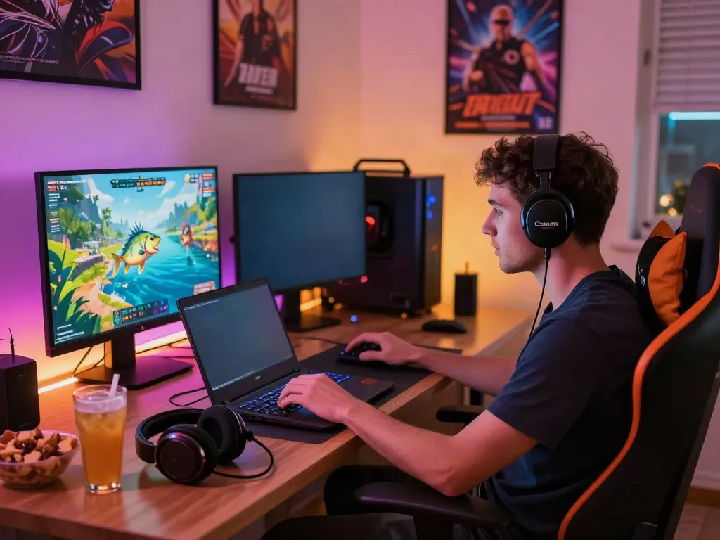 Engaging online gaming setup highlighting du88 fishing game experience with vibrant visuals and cozy atmosphere.