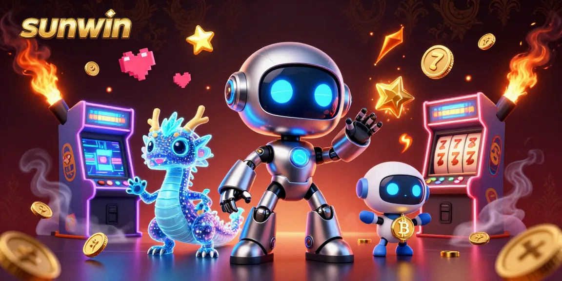 Engage with sunwin's premium 3D casino illustration showcasing vibrant gaming action and futuristic elements.