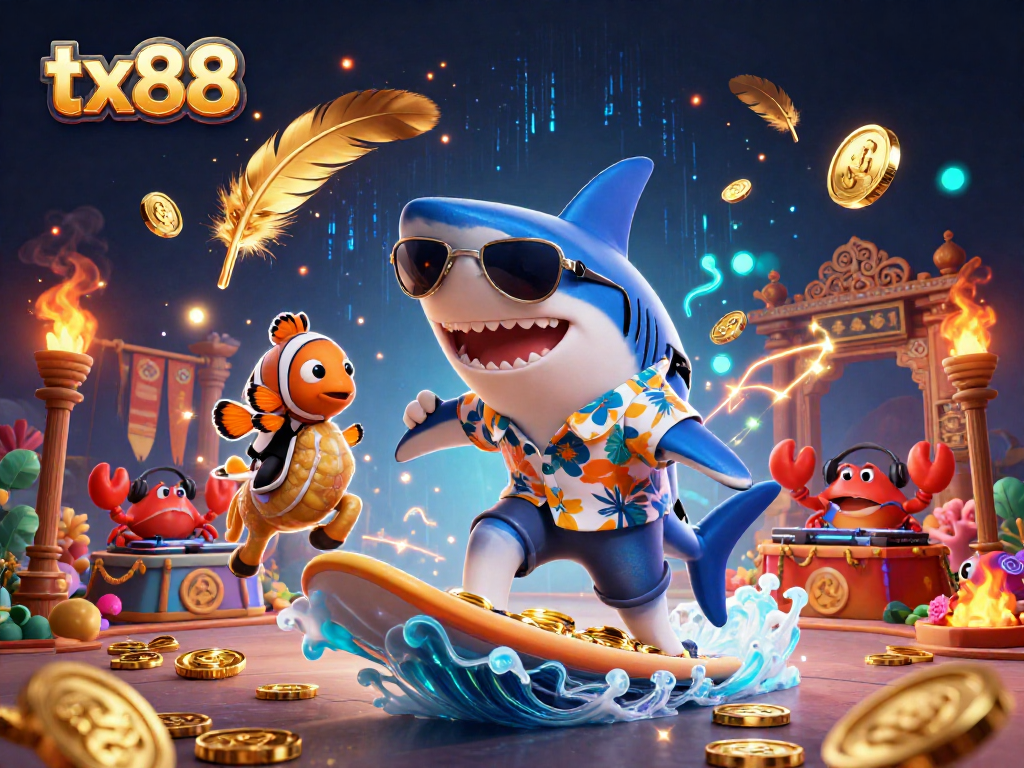 tx88 invites thrilling wins with a vibrant 3D cartoon illustration of vibrant casino characters.