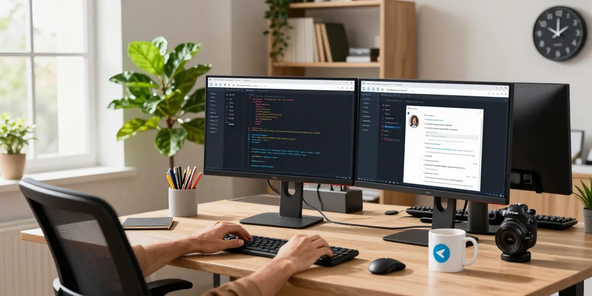 Developer working on the Telegram web version in a modern office.