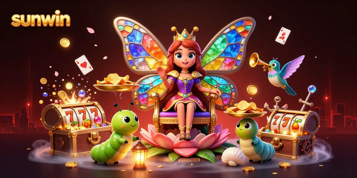 Play and win with sunwin in this vibrant casino-themed magical scene.