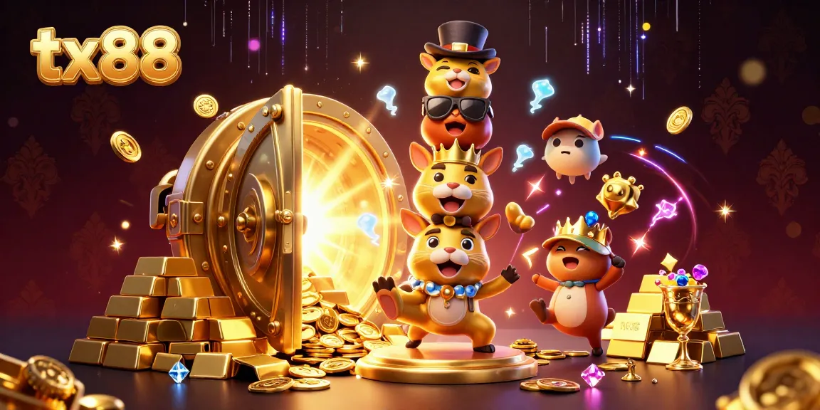 Engage with the vibrant tx88 illustration showcasing a golden totem and casino treasures.