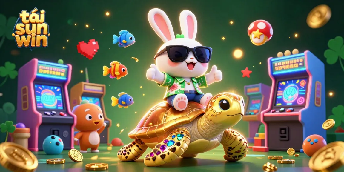 Play exciting games at tải sun win, featuring a playful rabbit and a golden turtle in a vibrant 3D casino setting.