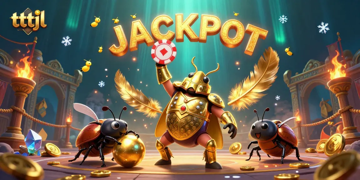 Engage with tttjl's exciting casino scene featuring a victorious beetle amidst a thrilling jackpot.