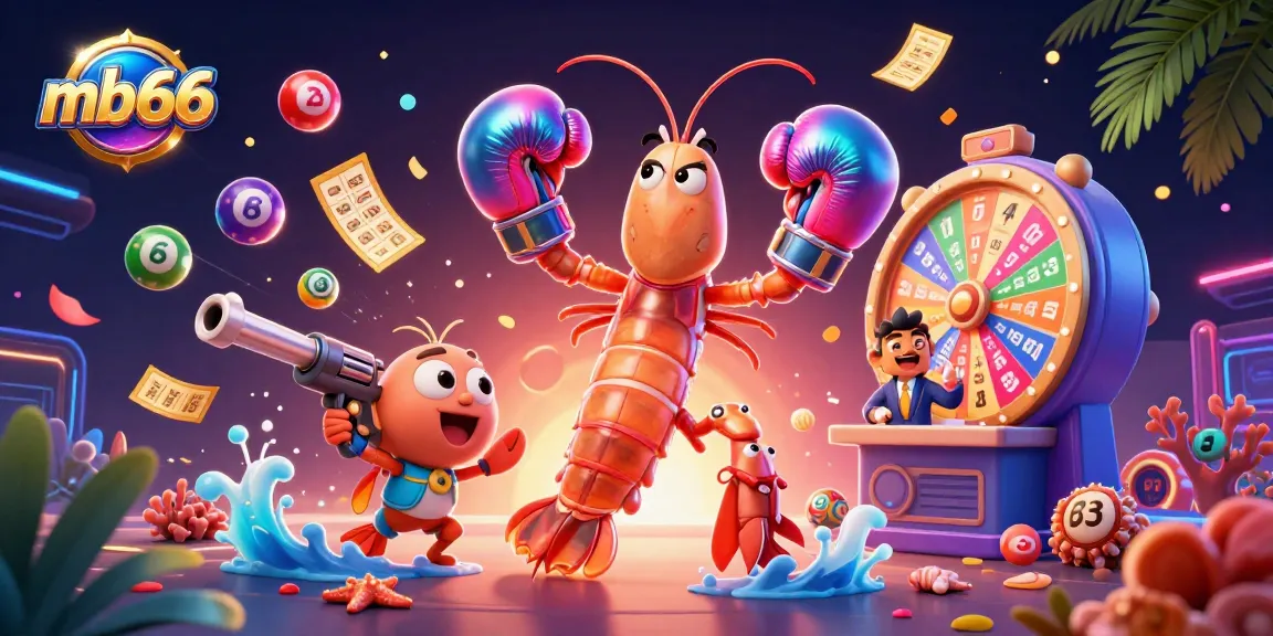 Experience thrilling wins with mb66 in this dynamic lottery-themed 3D illustration scene.